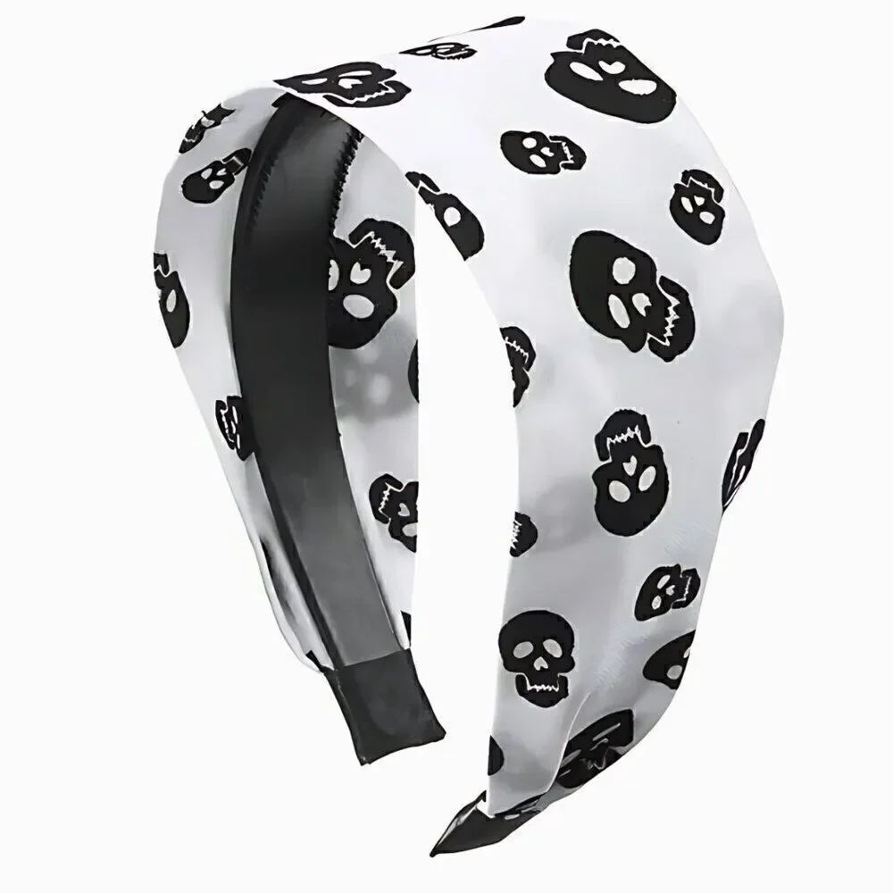NWT Flying Haunted Printed Skulls Spooky Halloween White Goth Cloth Headband
